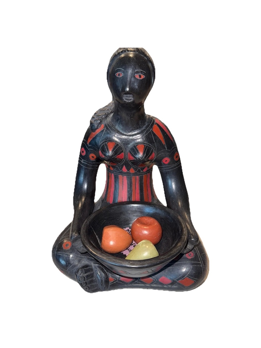 Handcrafted Black and Red Sitting Figure Bowl - African / tribal Home Art Accent